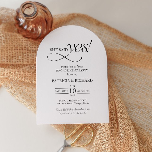 Minimalistisk valv Hon sa ja Förlovningsfest Inbjudningar (Skapare uppladdad)