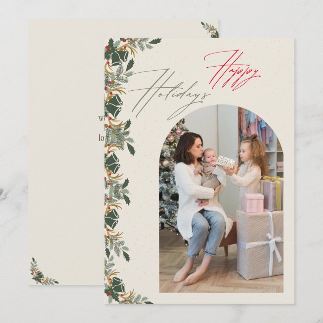 Minimalistisk valvbåge familjefoto julkort inbjudningar (Fram/baksida)