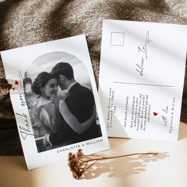 Minimalistisk Valvbåge Foto Bröllop Tack Vykort (Skapare uppladdad)