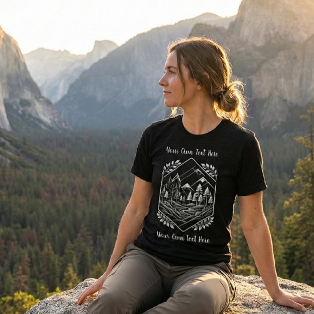 Minimalistisk vandrare bergskam din textdesign t shirt (Minimalist Hiker Mountain Crest. Enjoy the view! Add Your Text for a truly unique outdoor tee.)
