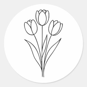 Minimalistisk vårblomma Tulpan Linjekonst Runt Klistermärke