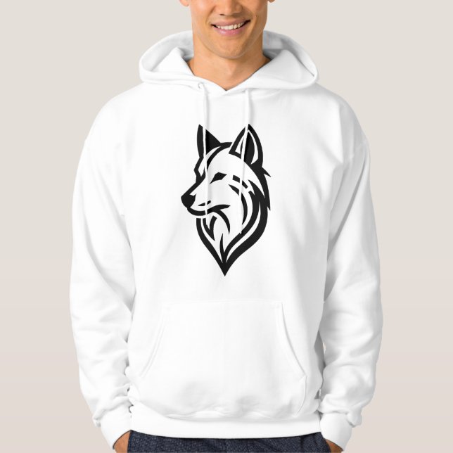 Minimalistisk Varg Ansikte Silhouette Hoodie (Framsida)