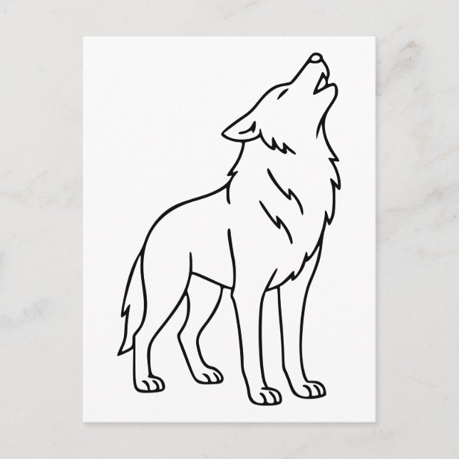 Minimalistisk Varg Line Art - Howling Wildlife Vykort (Framsida)