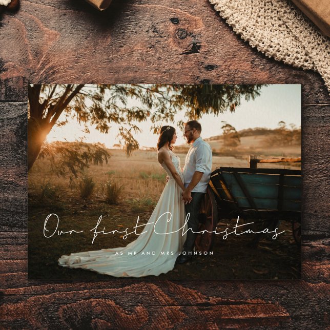 Minimalistisk vårt första julfoto vykort (Skapare uppladdad)