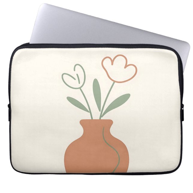 Minimalistisk vas med tulpaner i linjestil laptop fodral (Framsidan)