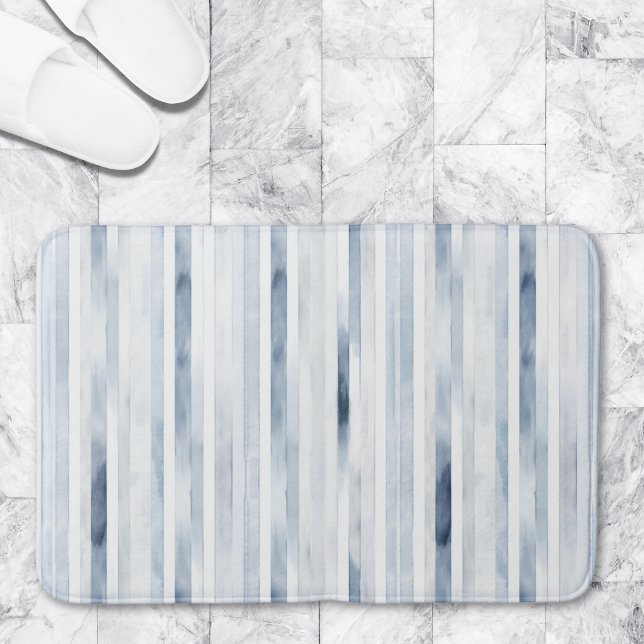 Minimalistisk Vattenfärg Blå Randig Mönster Badrumsmatta (Skapare uppladdad)