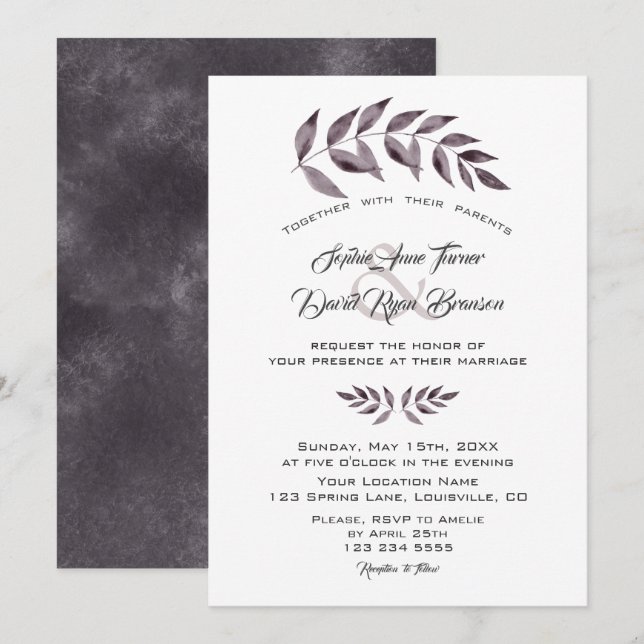 Minimalistisk vattenfärg Bläck Grenar Bröllop Inbjudningar (Fram/baksida)