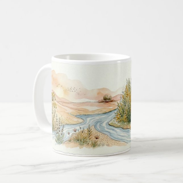 Minimalistisk Vattenfärg Flod Landskaps Mugga Omsl Kaffemugg (Framsida vänster)