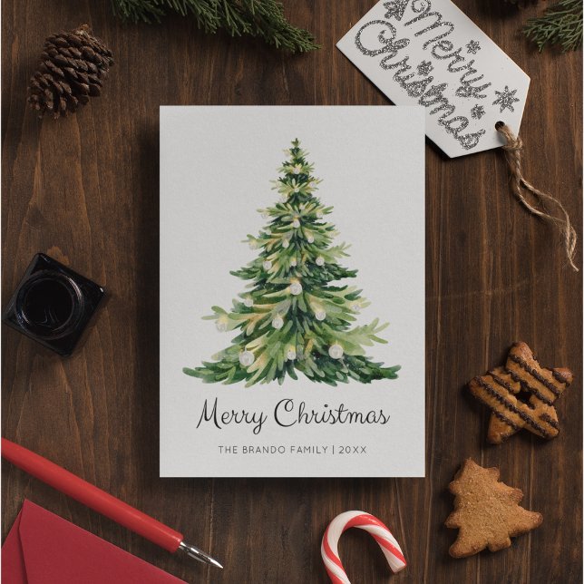 Minimalistisk vattenfärg God jul Träd Julkort (Skapare uppladdad)