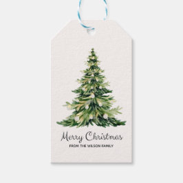 Minimalistisk vattenfärg God jul Träd Presentetikett