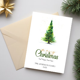 Minimalistisk vattenfärg Gräs Träd jul Hälsning Julkort