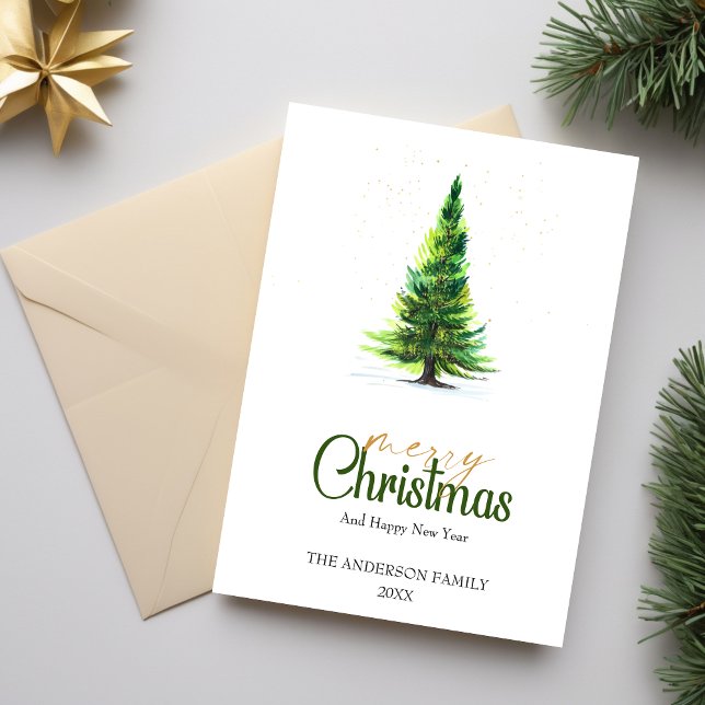 Minimalistisk vattenfärg Gräs Träd jul Hälsning Julkort (Minimalist Watercolor Pine Tree Christmas Greeting Holiday Card)