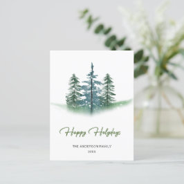 Minimalistisk vattenfärg Gräs Träd jul Hälsning Vykort