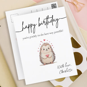 Minimalistisk vattenfärg Hedgehog Punny Birthday Vykort