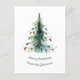 Minimalistisk vattenfärg Julgran Helg Vykort