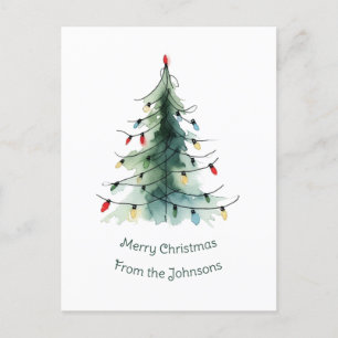 Minimalistisk vattenfärg Julgran Helg Vykort