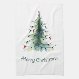 Minimalistisk vattenfärg Julgran Kökshandduk