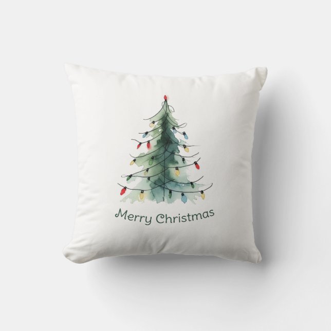 Minimalistisk vattenfärg Julgran Kudde (Framsida)
