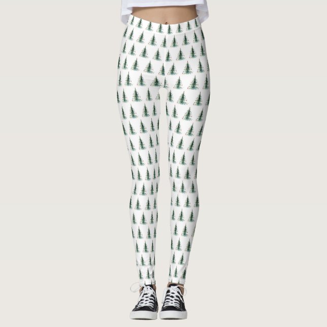 Minimalistisk vattenfärg Julgran Leggings (Framsida)