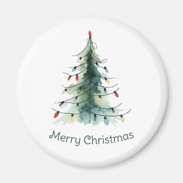 Minimalistisk vattenfärg Julgran Magnet (Framsidan)