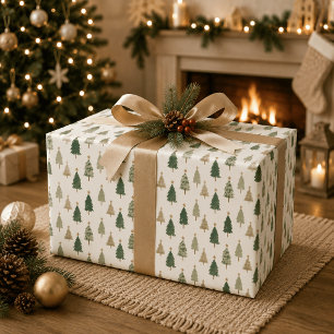 Minimalistisk vattenfärg julgran mönster presentpapper