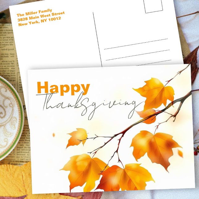 Minimalistisk Vattenfärg Lönnlöv Thanksgiving Vykort (Skapare uppladdad)