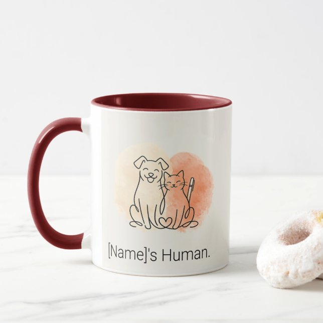 Minimalistisk vattenfärg-mugg med hund och katt mugg (Med munk)
