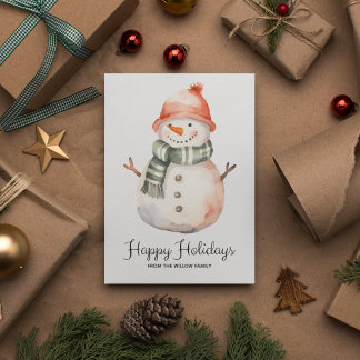 Minimalistisk vattenfärg Snögubbe jul Hälsning Julkort