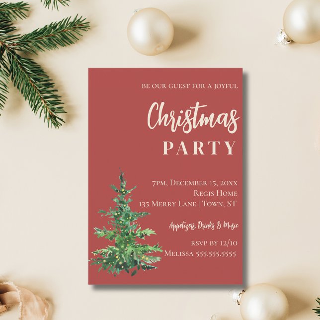 Minimalistisk Vattenfärg Träd Julfest Inbjudningar (Minimalist Watercolor Tree Christmas Party Invitation
)