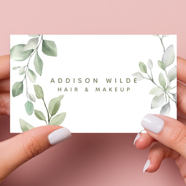 Minimalistisk vattenfärggrönsak Makeup Artist Visitkort (Skapare uppladdad)