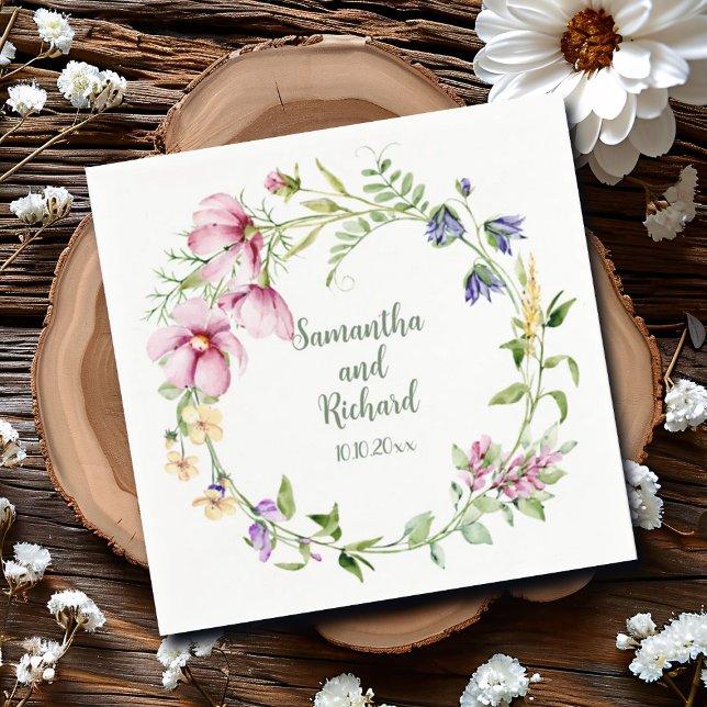 Minimalistisk vattenfärgsfärgad Blommigt Bröllop Pappersservett (Skapare uppladdad)