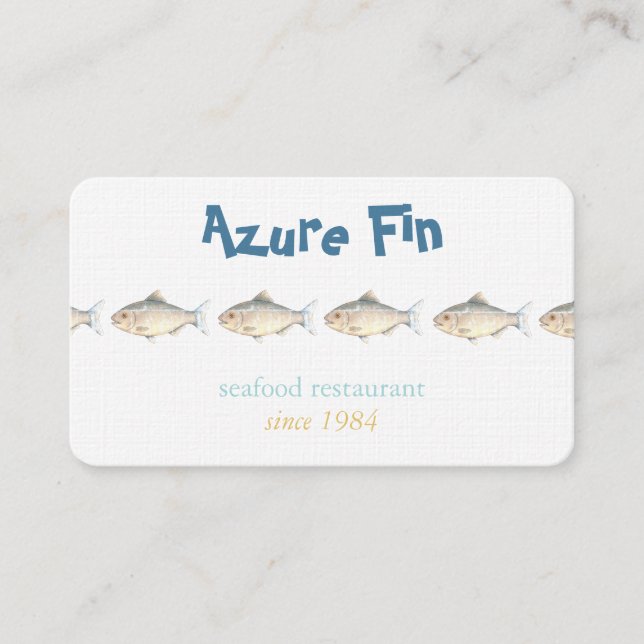 Minimalistisk vattenfärgsfisk, havs, restaurang visitkort (Framsida)