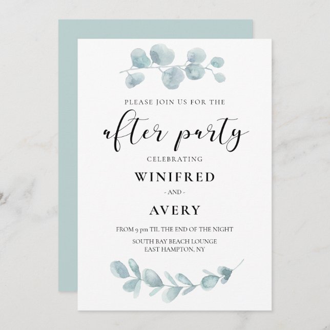 Minimalistisk vattenfärgsgreenergi efter party inbjudningar (Fram/baksida)