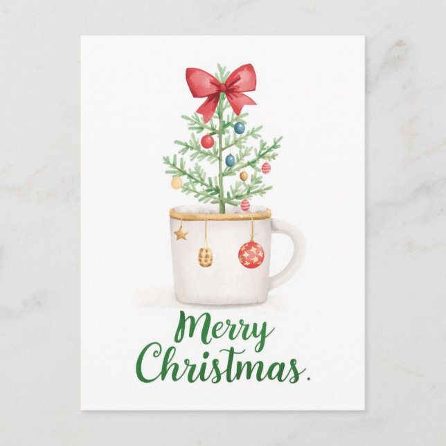 Minimalistisk Vattenfärgskål Jul Helg Vykort (Framsida)