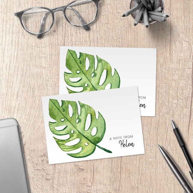 Minimalistisk vattenfärgsmonstera tack kort (Watercolor Monstera Leaf Note Cards with Minimalist Design for Tropical Notes to Friends and Family)