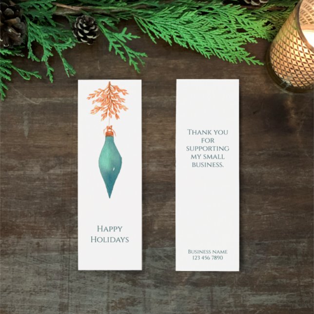 Minimalistisk vattenfärgsreklam, Business Helgdag  Litet Visitkort (Business card or book mark minis happy holiday original watercolor Christmas bauble thank you)