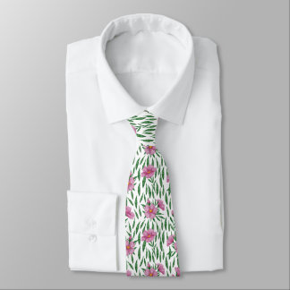 Minimalistisk vattenfärgsrosa, grönt blommönster slips