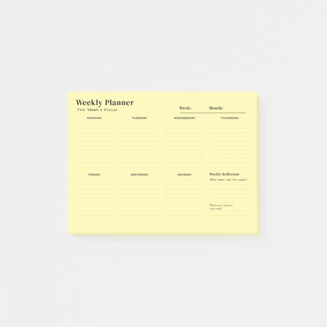 Minimalistisk veckoplaneringsblock  post-it block (Framsida)