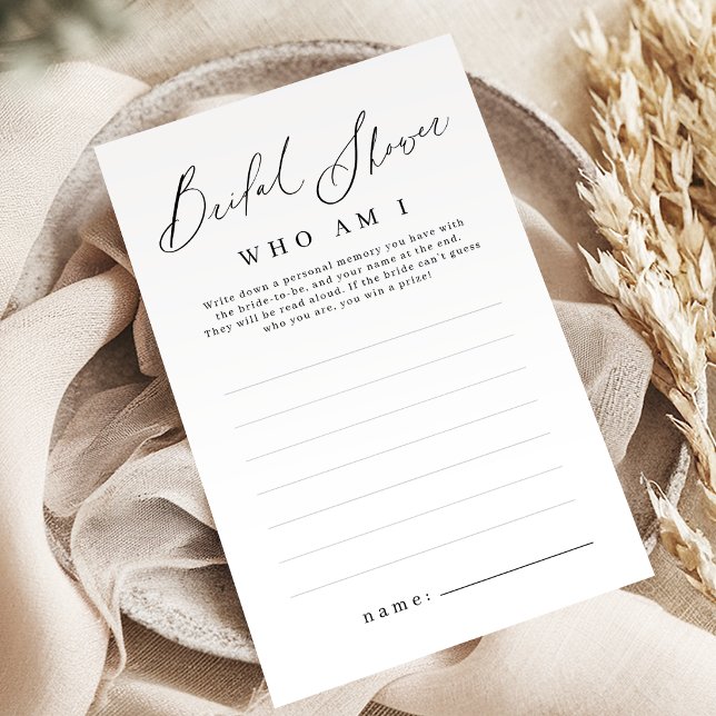 Minimalistisk vem är jag bröllopsdusch spel (Minimalist who am I bridal shower game)