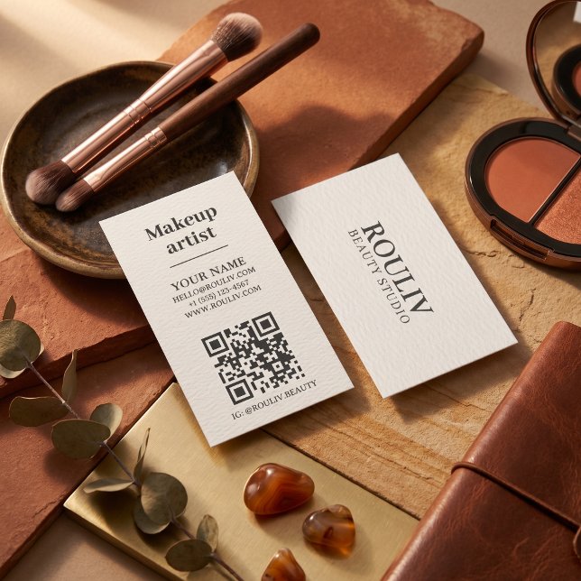 Minimalistisk Vertikal QR-kod | Jordton | Skönhet  Visitkort (Minimalist Vertical QR Code | Earth Tone | Beauty Business Card
)
