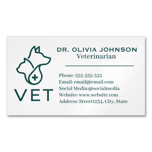 Minimalistisk veterinär anpassningsbar  magnetiska visitkort (Framsida)