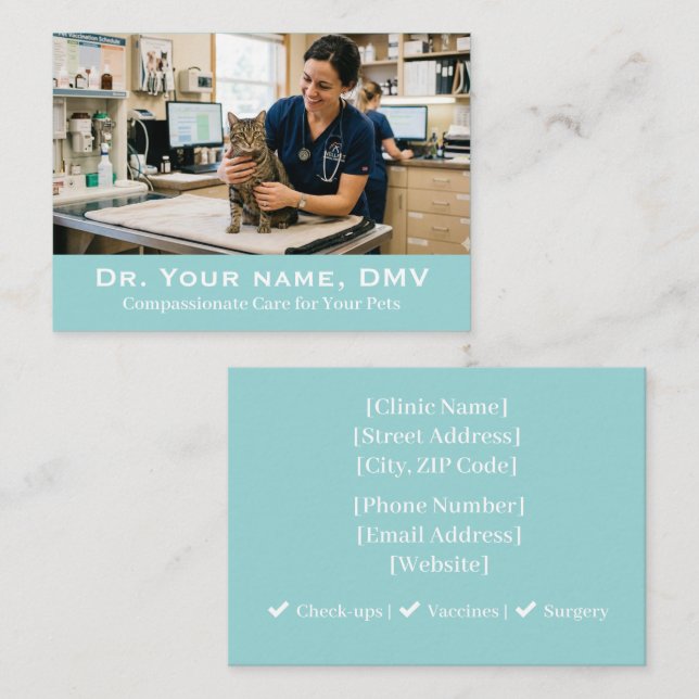 Minimalistisk veterinärklinik Anpassningsbar bild  Visitkort (Fram/baksida)