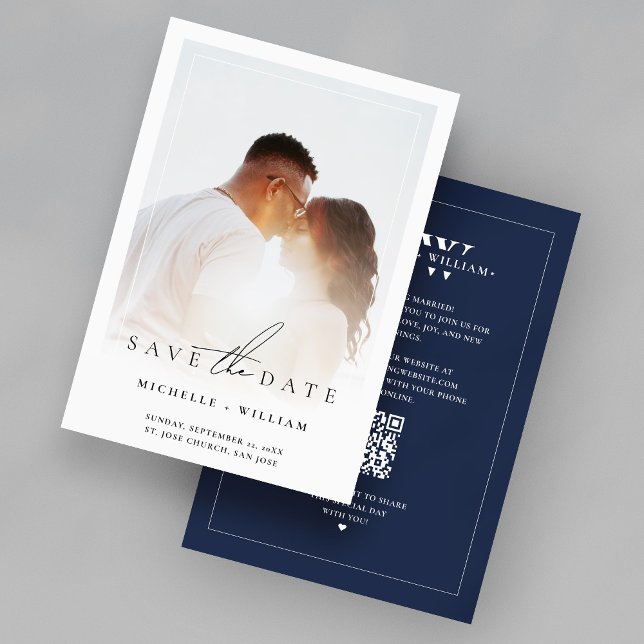 Minimalistisk vigsel fotoram monogram marinblå spara datumet (Minimalist Wedding Photo Frame Monogram Navy Save The Date
)