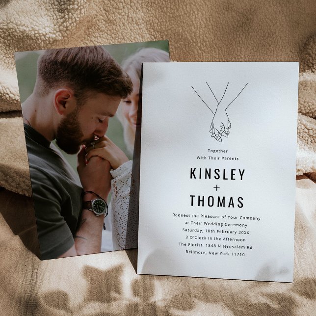 Minimalistisk vigsel med handhållning inbjudningar (Skapare uppladdad)