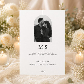 Minimalistisk vigselinbjudan med monogram och foto inbjudningar