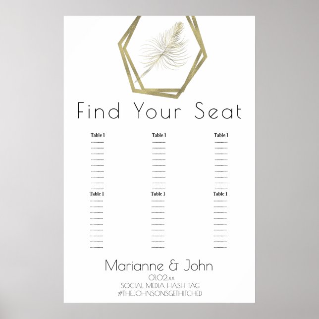 Minimalistisk vigselstolpsdiagram i guld med palml poster (Framsidan)