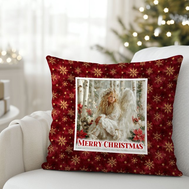 Minimalistisk viktoriansk ängel röd guld jul Xmas Kudde (Minimalist Victorian Angel Red Gold Holiday Christmas Pillow

)