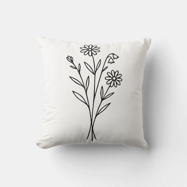 Minimalistisk vildblomma botanisk bukett linjekons kudde (Framsida)