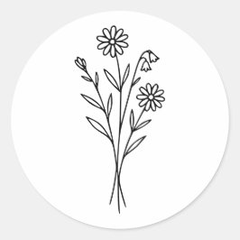Minimalistisk vildblomma botanisk bukett linjekons runt klistermärke
