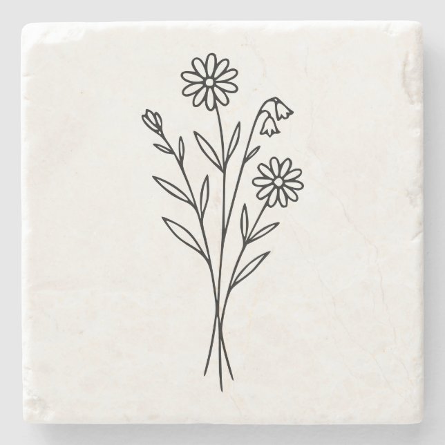 Minimalistisk vildblomma botanisk bukett linjekons stenunderlägg (Framsidan)